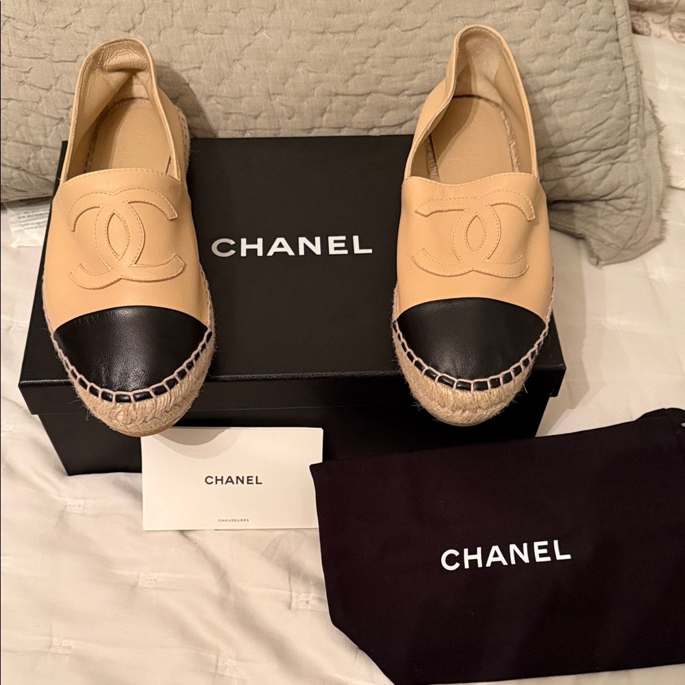 New- Never Worn Chanel Beige and Black Espadrilles